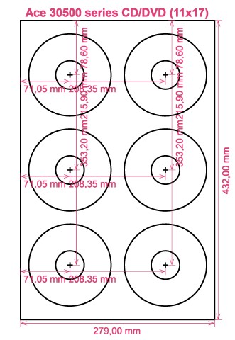 Ace 30500 series CD DVD (11x17) label template layout