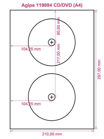 Agipa 119884 CD DVD (A4) label template layout