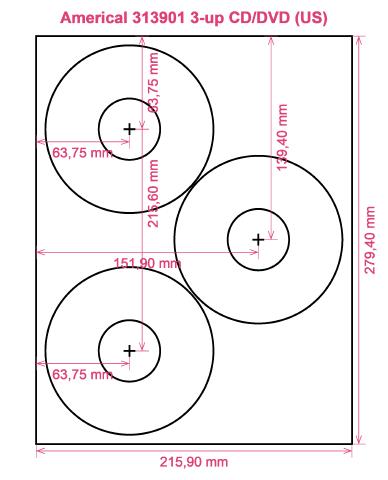 Americal 313901 3-up CD DVD (US) label template layout