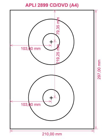 APLI 2899 CD DVD (A4) label template layout