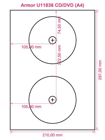 Armor U11836 CD DVD (A4) label template layout