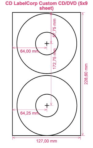 CD LabelCorp Custom CD DVD (5x9 sheet) label template layout