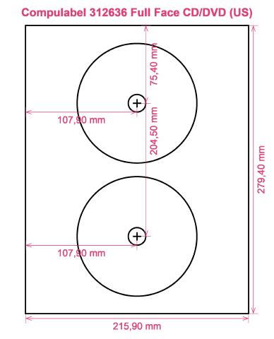 Compulabel 312636 Full Face CD DVD (US) label template layout