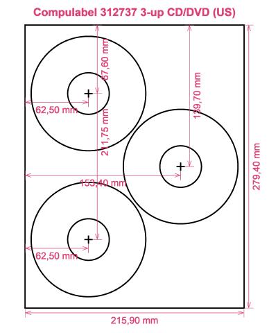 Compulabel 312737 3-up CD DVD (US) label template layout