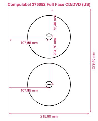 Compulabel 375052 Full Face CD DVD (US) label template layout