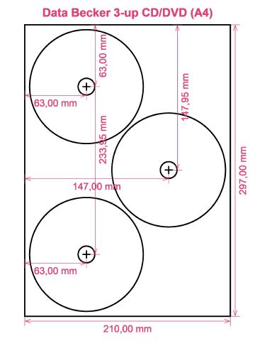 Data Becker 3-up CD DVD (A4) label template layout