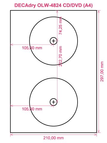 DECAdry OLW-4824 CD DVD (A4) label template layout