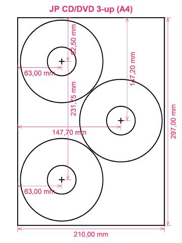 JP CD DVD 3-up (A4) label template layout