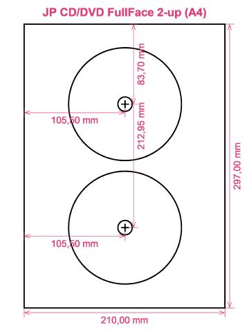 JP CD DVD FullFace 2-up (A4) label template layout