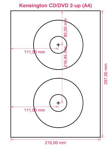 Kensington CD DVD 2-up (A4) label template layout