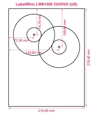 LabelWhiz LW61300 CD DVD (US) label template layout