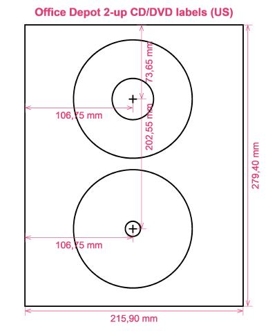 Office Depot 2-up CD DVD labels (US) label template layout