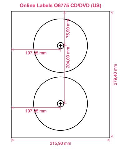 Online Labels O6775 CD DVD (US) label template layout