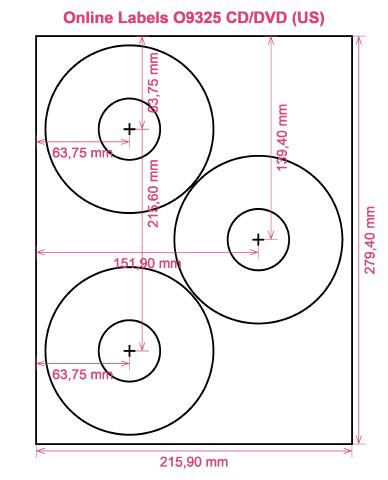 Online Labels O9325 CD DVD (US) label template layout