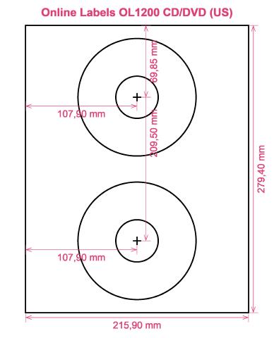 Online Labels OL1200 CD DVD (US) label template layout