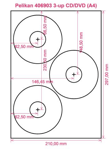 Pelikan 406903 3-up CD DVD (A4) label template layout