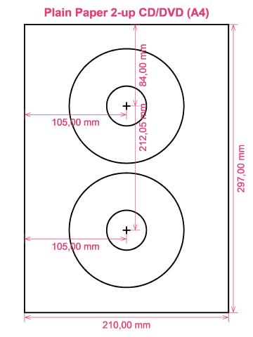 Plain Paper 2-up CD DVD (A4) label template layout