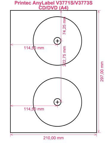 Printec AnyLabel V3771S V3773S CD DVD (A4) label template layout