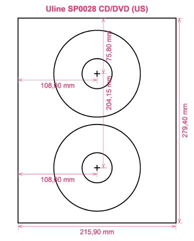 Uline SP0028 CD DVD (US) label template layout