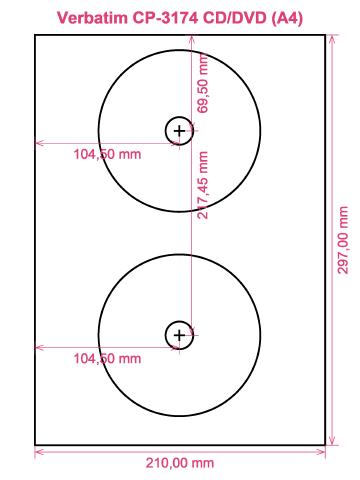 Verbatim CP-3174 CD DVD (A4) label template layout