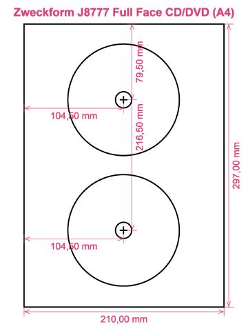 Zweckform J8777 Full Face CD DVD (A4) label template layout