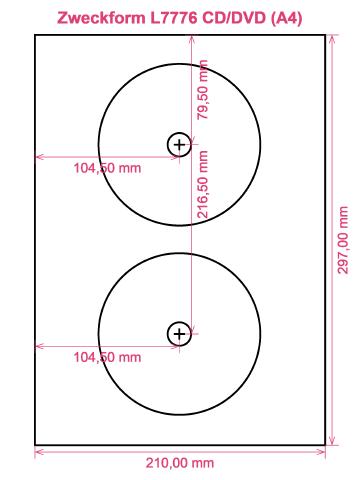 Zweckform L7776 CD DVD (A4) label template layout