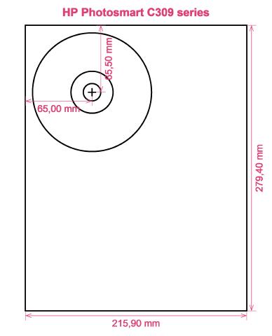 HP Photosmart C309 series printer CD DVD tray layout