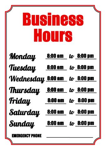 Business Hours sign template