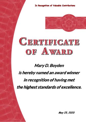 Certificate of Award template