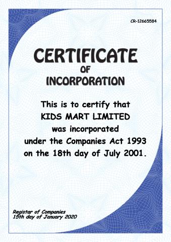 Certificate of Incorporation template