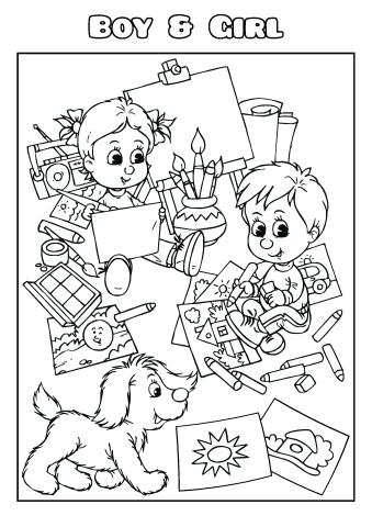 Boy & Girl coloring book template