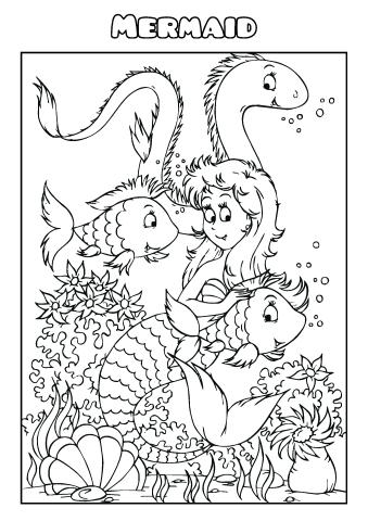 Mermaid coloring book template