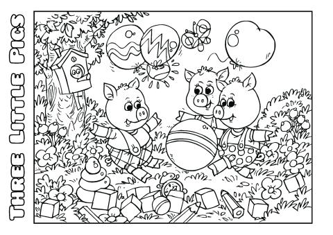 Three Little Pigs coloring book template