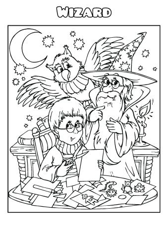 Wizard coloring book template