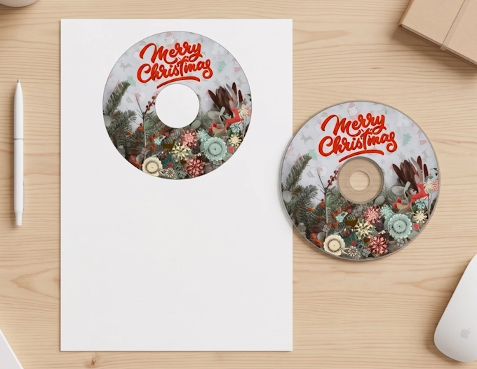 Printed CD labels on pre-cut A4 sheet