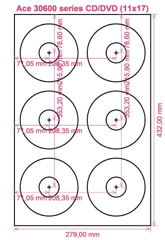 Ace 30600 series CD DVD (11x17) label template layout