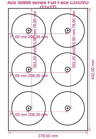 Ace 30800 series Full Face CD DVD (11x17) label template layout