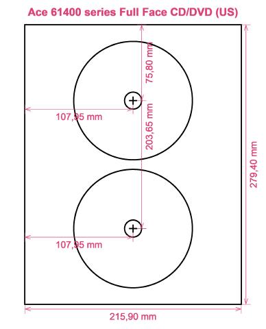 Ace 61400 series Full Face CD DVD (US) label template layout