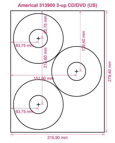 Americal 313900 3-up CD DVD (US) label template layout