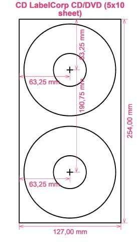 CD LabelCorp CD DVD (5x10 sheet) label template layout