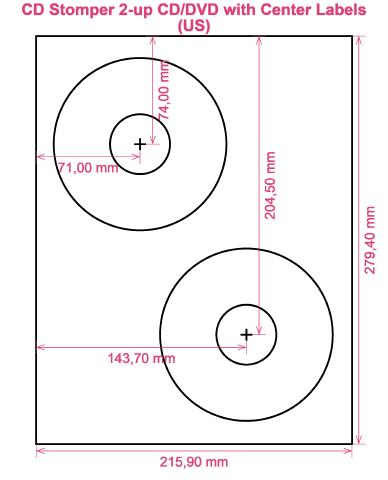 CD Stomper 2-up CD DVD with Center Labels (US) label template layout