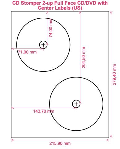 CD Stomper 2-up Full Face CD DVD with Center Labels (US) label template layout
