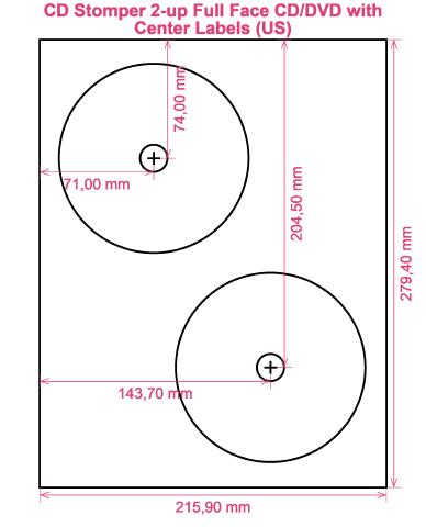 CD Stomper 2-up Full Face CD DVD with Center Labels (US) label template layout