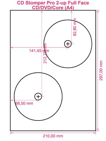CD Stomper Pro 2-up Full Face CD DVD Core (A4) label template layout