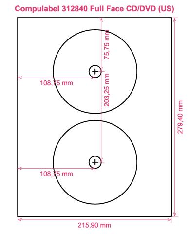 Compulabel 312840 Full Face CD DVD (US) label template layout