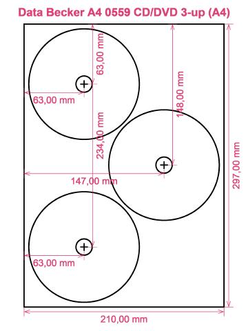 Data Becker A4 0559 CD DVD 3-up (A4) label template layout