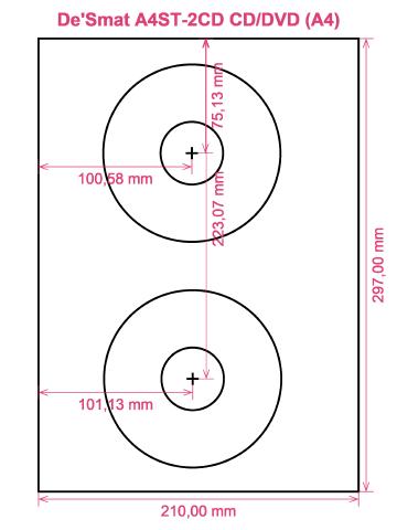 De'Smat A4ST-2CD CD DVD (A4) label template layout