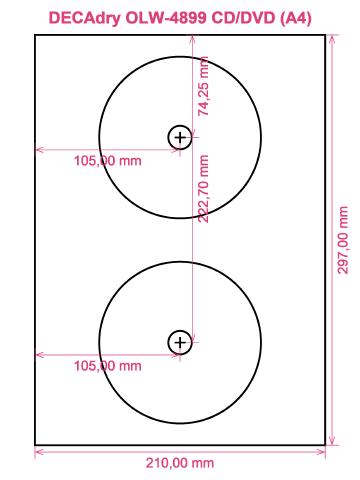 DECAdry OLW-4899 CD DVD (A4) label template layout