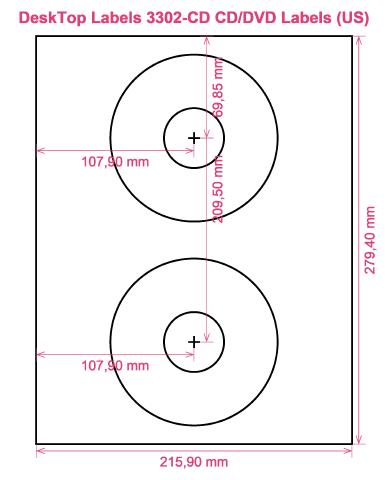 DeskTop Labels 3302-CD CD DVD Labels (US) label template layout