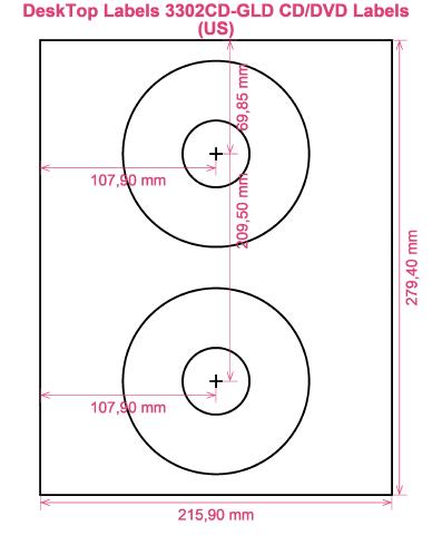 DeskTop Labels 3302CD-GLD CD DVD Labels (US) label template layout